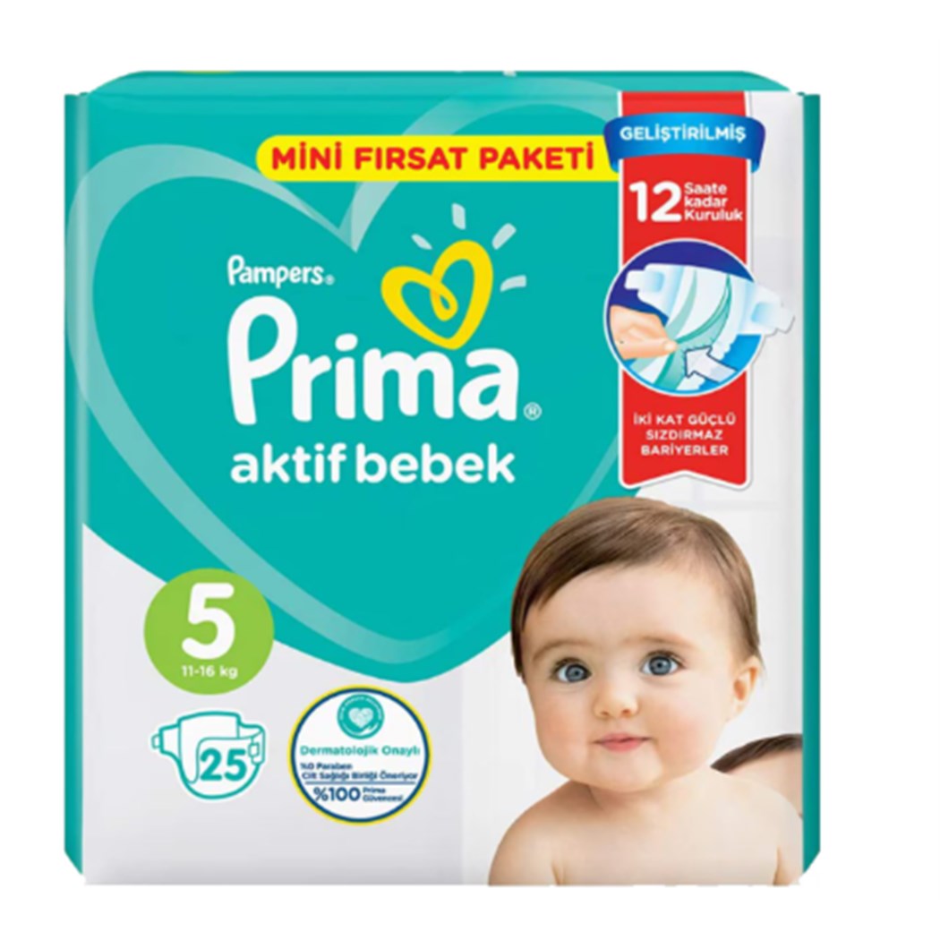 Prima Aktif Bebek Bebek Bezi 5 Beden 25'li Fırsat Paketi