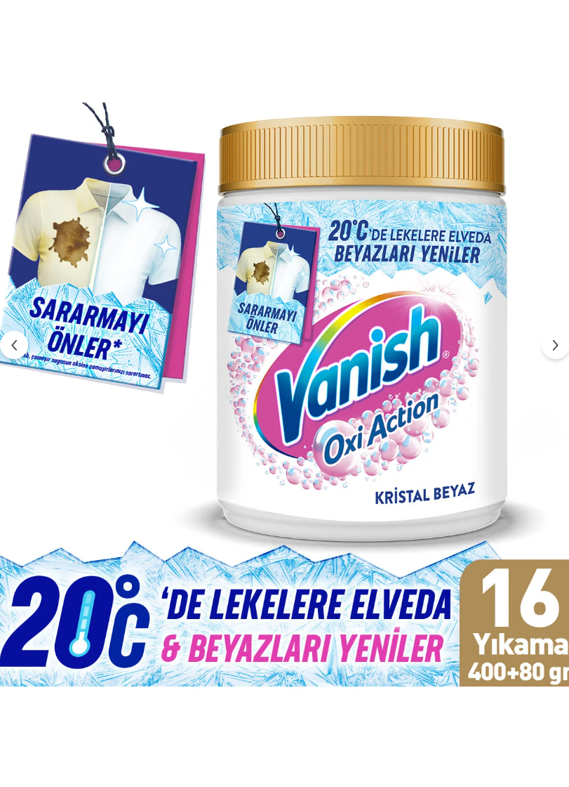 Vanish Oxi Action Kristal Beyaz Deterjan Güçlendirici ve Leke Çıkarıcı Toz 480 Gr