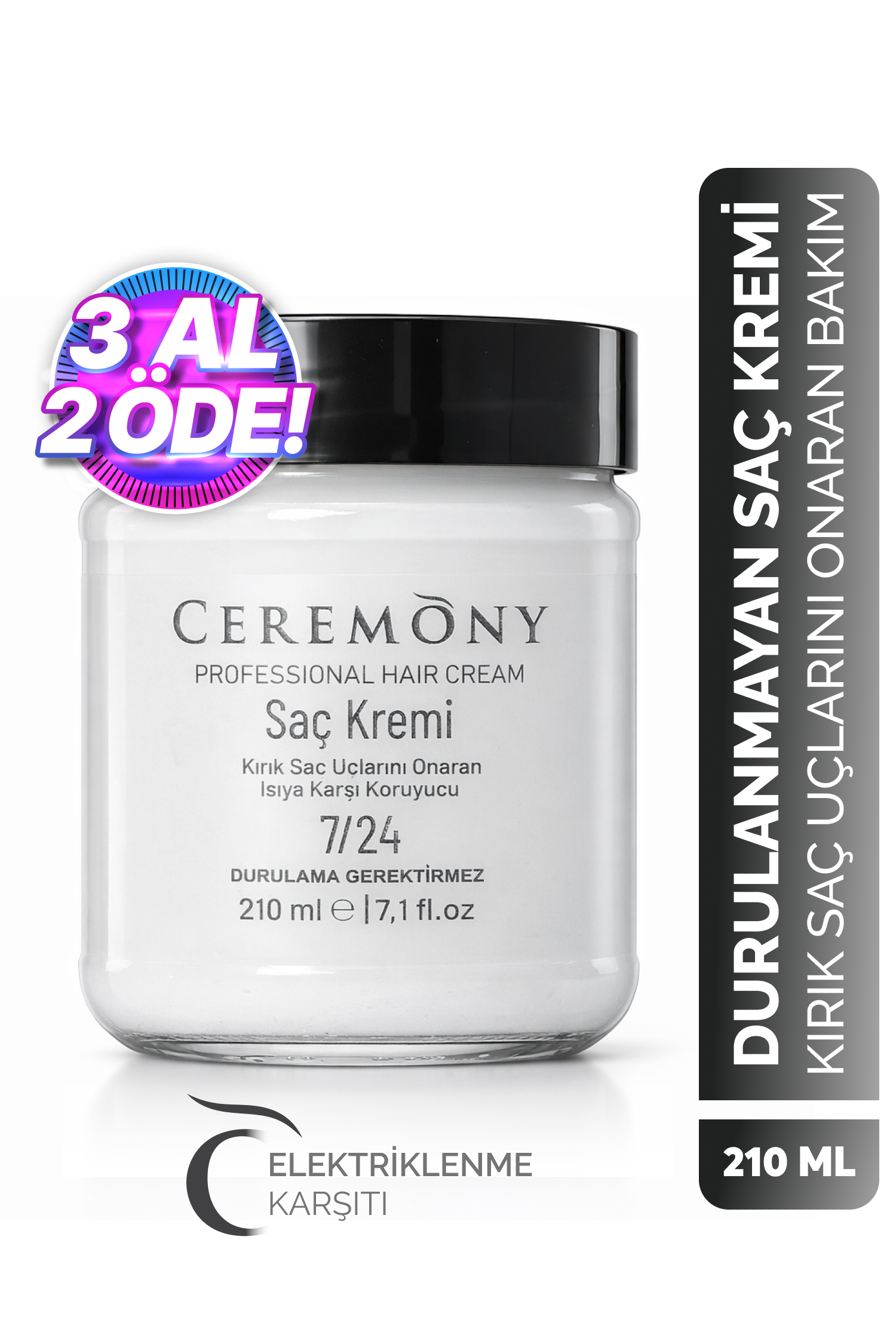 Ceremony Durulanmayan Saç Kremi 210 ml | Elektriklenme Karşıtı Yumuşaklık & Kolay Tarama