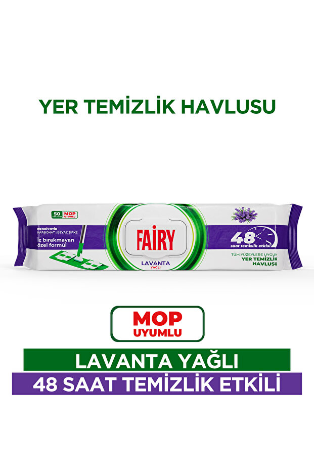 Fairy Çok Amaçlı Mop Uyumlu Yer Temizlik Havlusu 50 Yaprak | Lavanta Yağlı