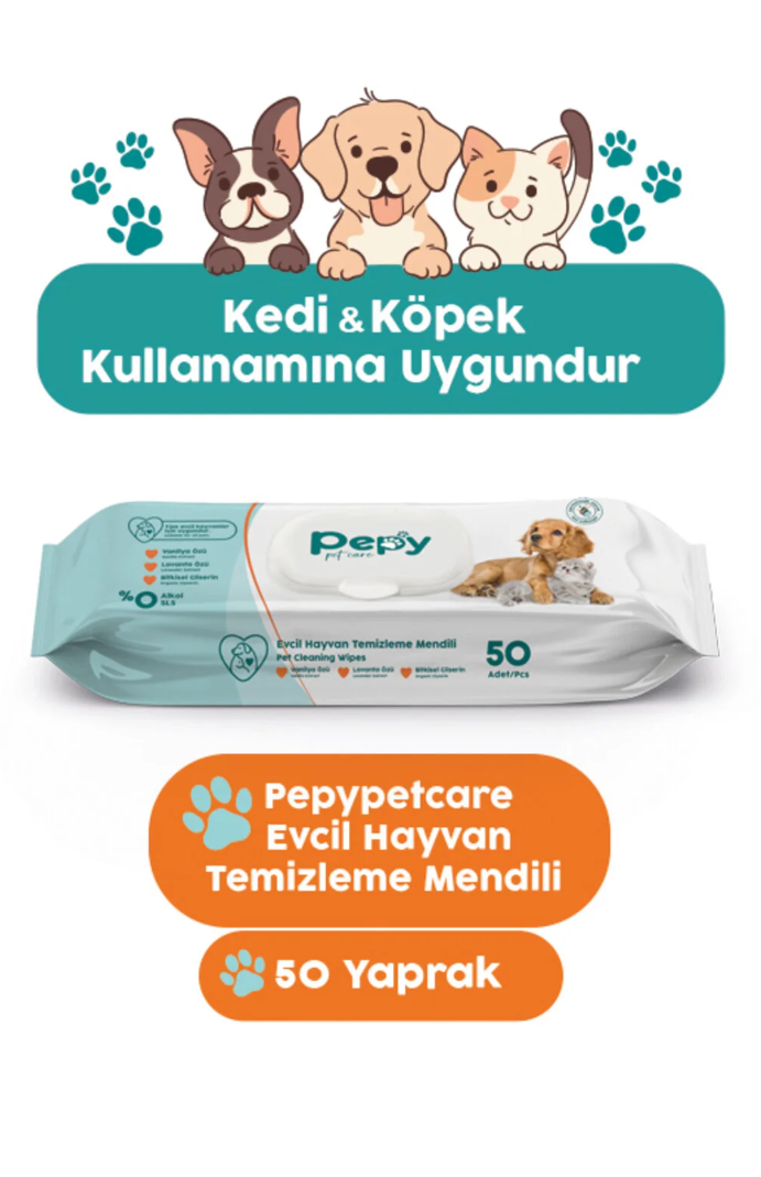 Pepy Evcil Hayvan Temizleme Mendili 50'li