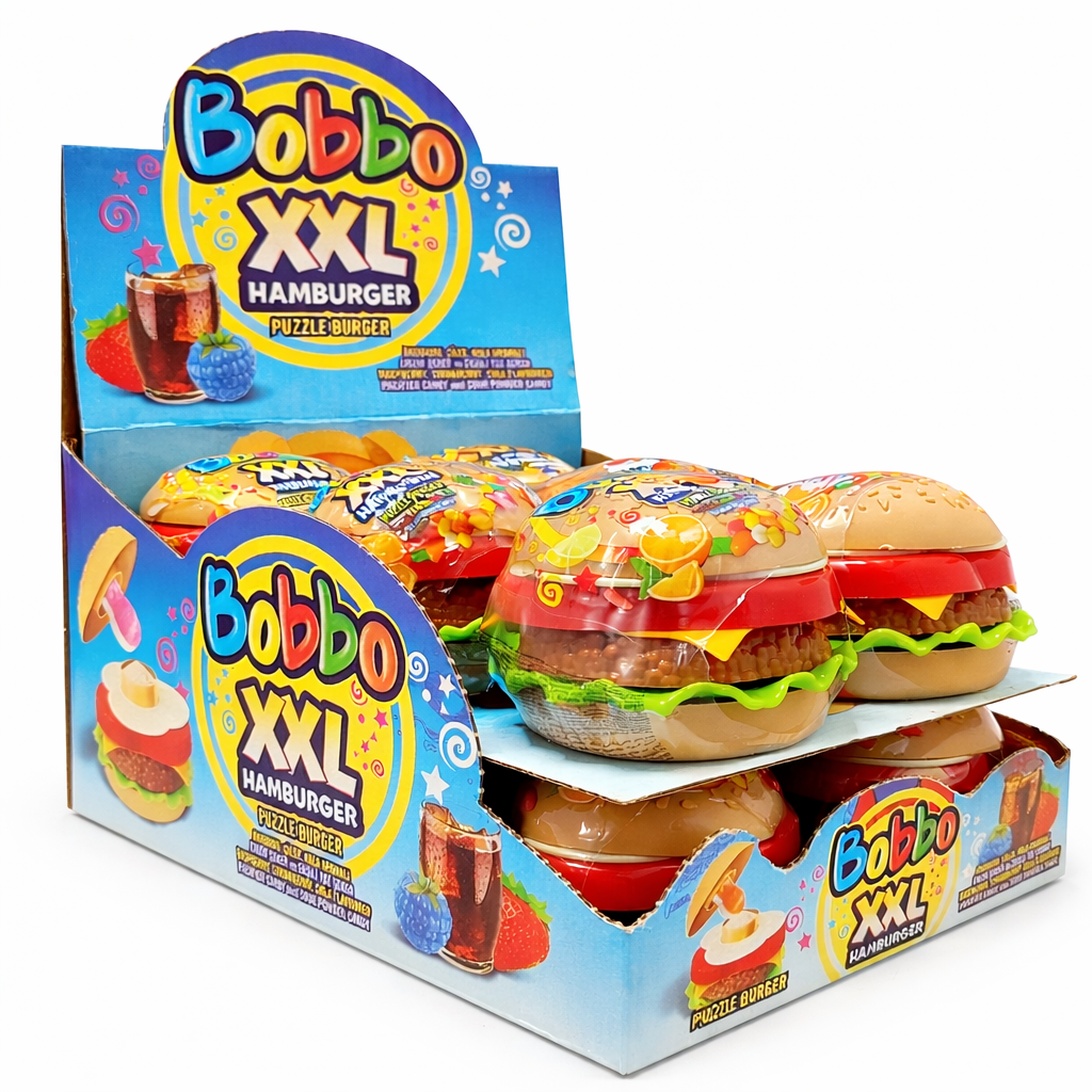 Bobbo Hamburger Portakal-Vişne-Limon-Nane Aromalı Emzik Şeker 12'li