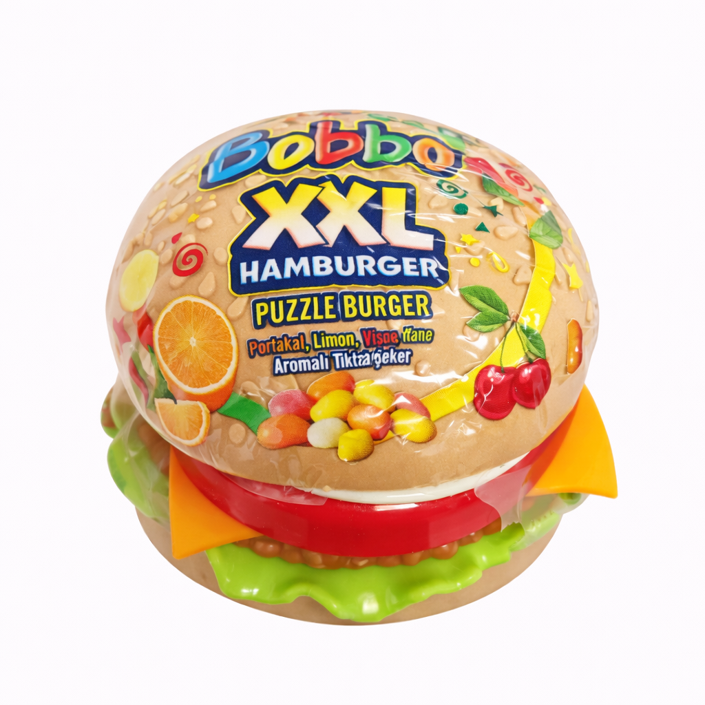 Bobbo Hamburger Portakal-Vişne-Limon-Nane Aromalı Emzik Şeker 12'li