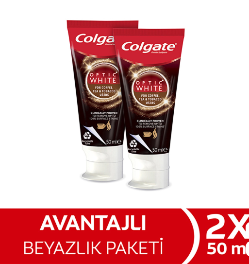 Colgate Optic White Kahve, Çay ve Tütün Kullanıcıları İçin Beyazlatıcı Diş Macunu 50 ml