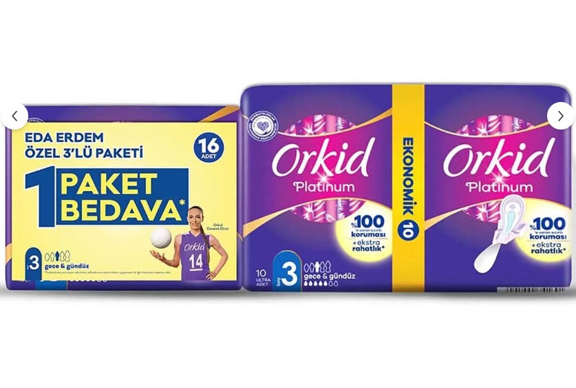 Orkid Platinum Gece 16’Lı Eda Erdem Paketi Hijyenik Ped