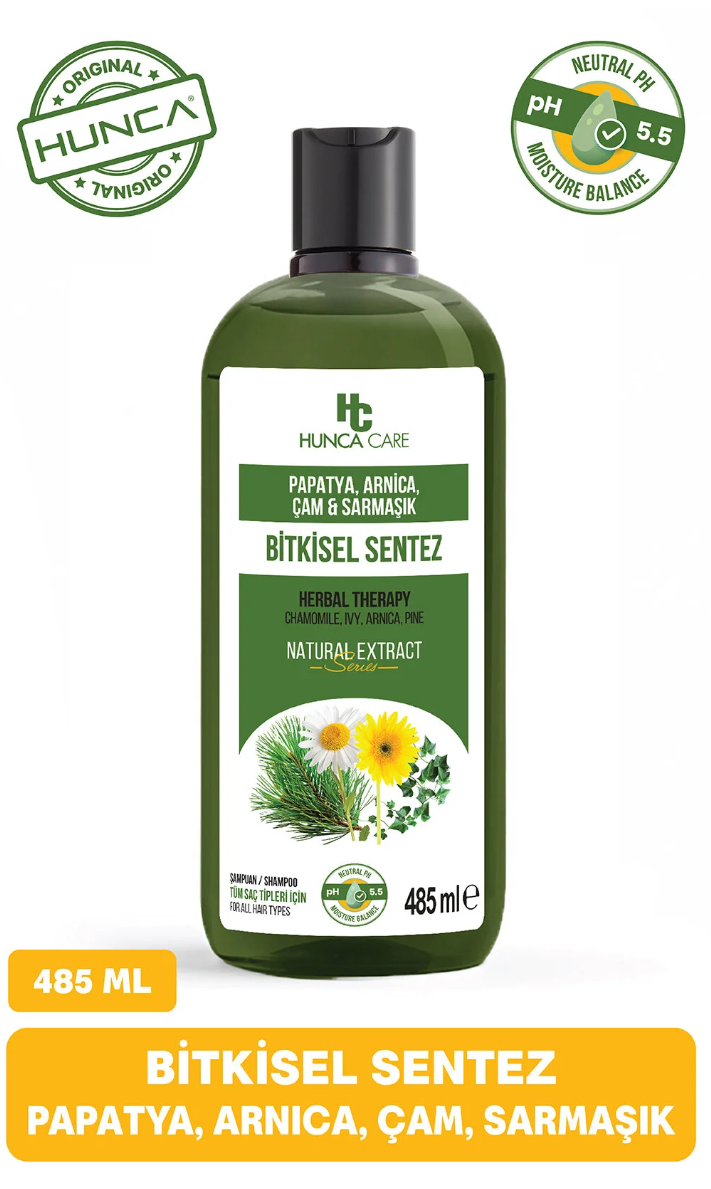 Hunca Care Papatya, Arnica, Çam ve Sarmaşık İçerikli Bitkisel Şampuan, 485 ml