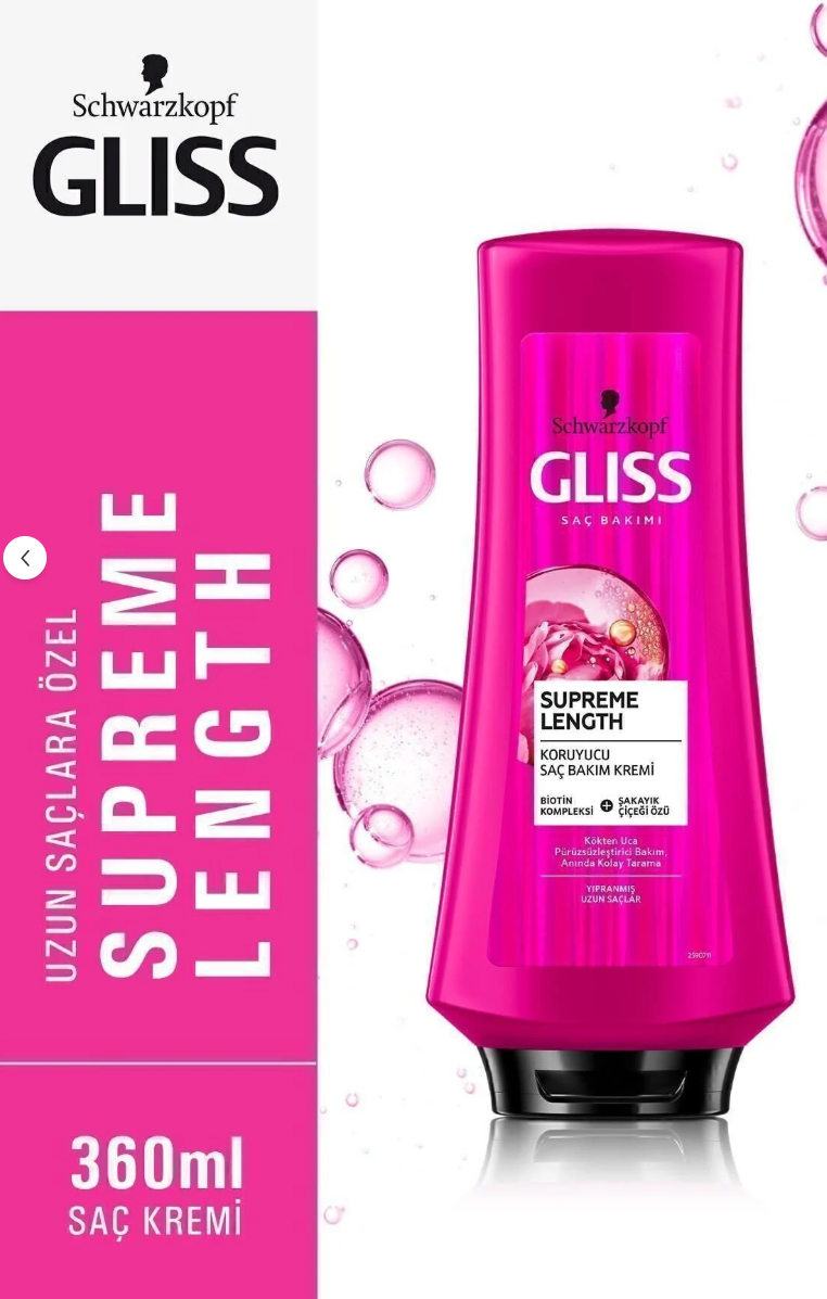 Gliss Supreme Length Koruyucu Saç Bakım Kremi - Biotin Kompleksi Ve Şakayık Çiçeği Özü Ile 360 ml