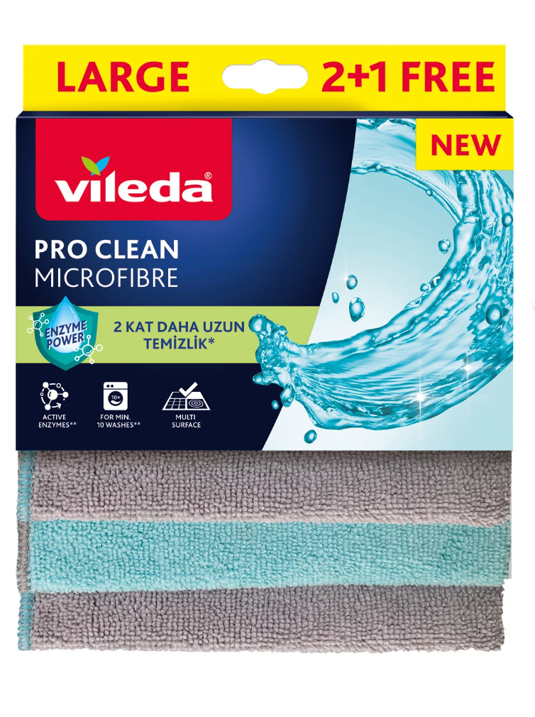 Vileda 3'lü Pro Clean Enzim Teknolojili Mikrofiber Temizlik Bezi
