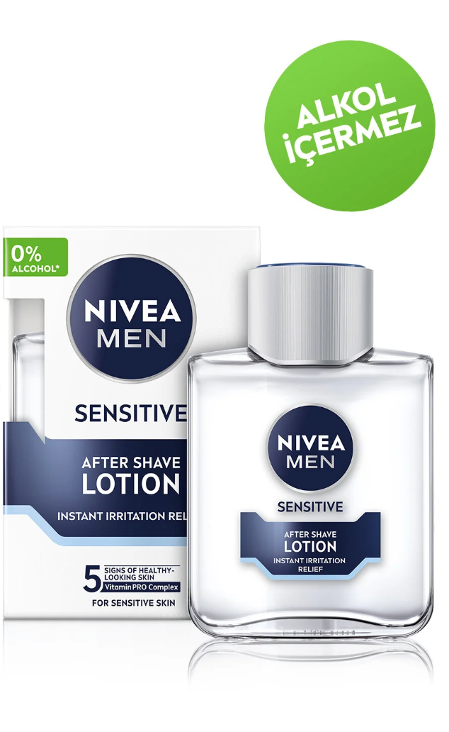 NIVEA MEN Erkek Hassas Ciltlere Özel Tıraş Sonrası Losyon 100ml, Alkolsüz, Tahriş Karşıtı, Rahatlatıcı