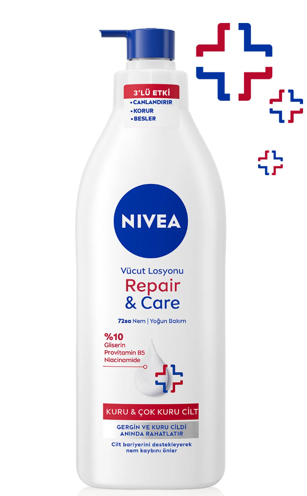 NIVEA Vücut Losyonu Repair Care 400 ml,72 Saat Nemlendirici,Kuru Cilt,Kaşıntılı ve Hassas Ciltlere Özel