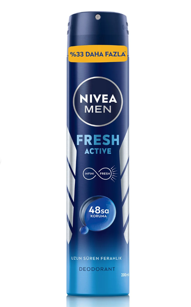 NIVEA MEN Erkek Sprey Deodorant Fresh Active 200ml, Ter Kokusuna Karşı 48 Saat Koruma,Uzun Süren Ferahlık