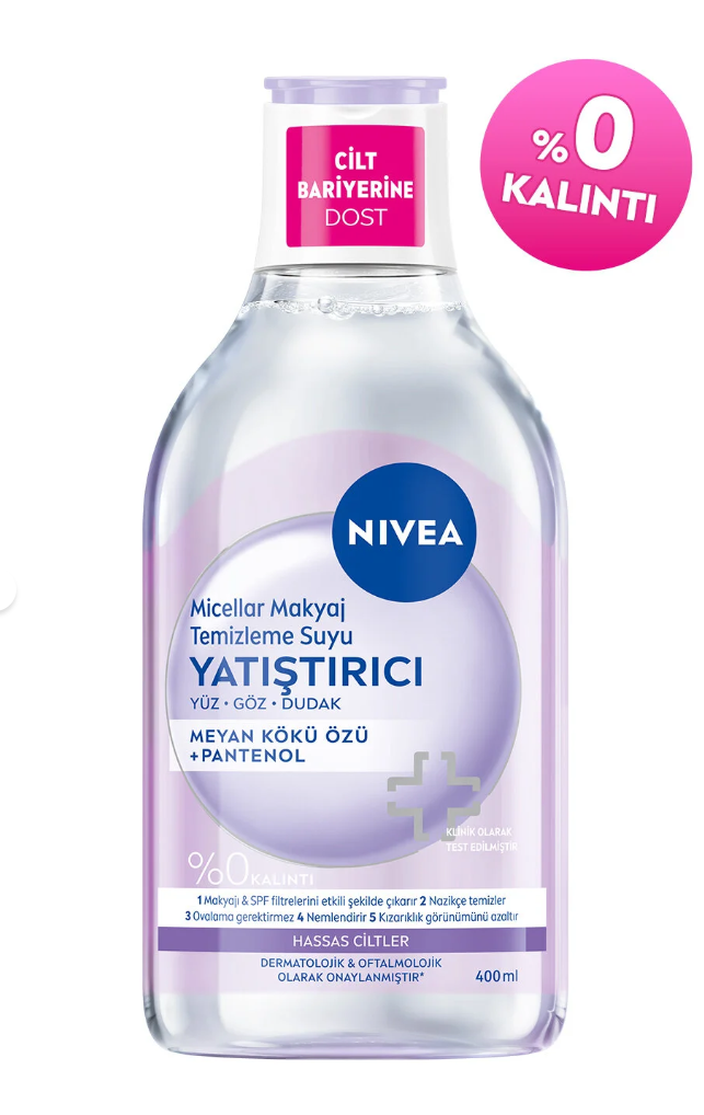 NIVEA Yatıştırıcı Micellar Makyaj Temizleme Suyu 400ml, Yüz Göz ve Dudak, Kızarıklık Karşıtı, Hassas Cilt
