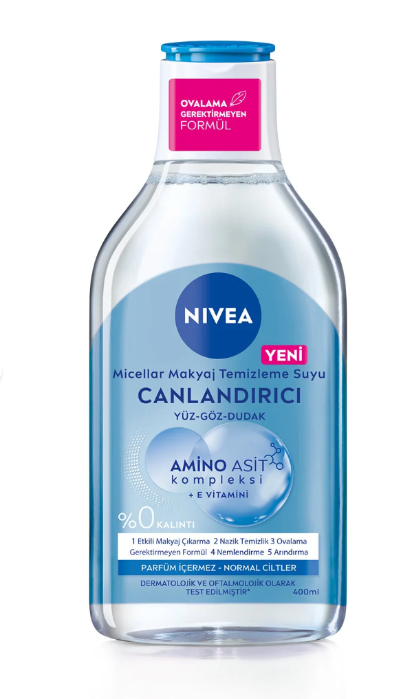 NIVEA Canlandırıcı Micellar Makyaj Temizleme Suyu 400ml, Amino Asit, E Vitamini, Nemlendirici, Normal Cilt