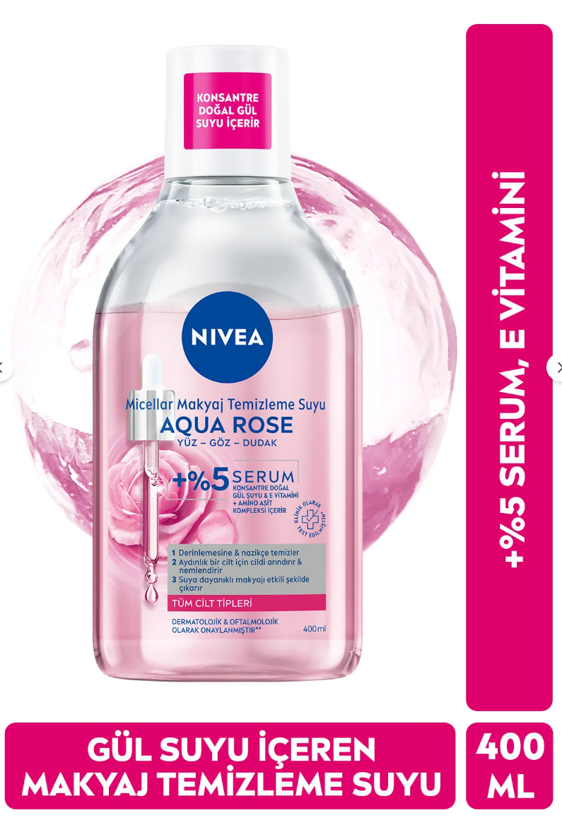 NIVEA Gül Suyu Içeren Çift Fazlı Makyaj Temizleme Suyu 400 ml 