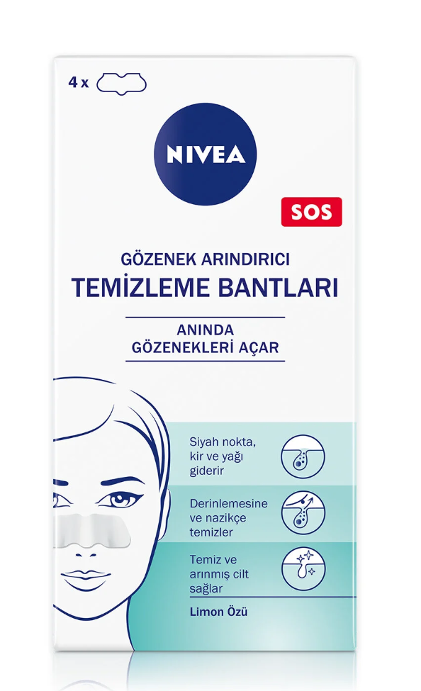 NIVEA Siyah Nokta ve Gözenek Arındırıcı Burun Bandı 4 Adet, T-Bant, Kir ve Yağ Temizleyici Yüz Bakım