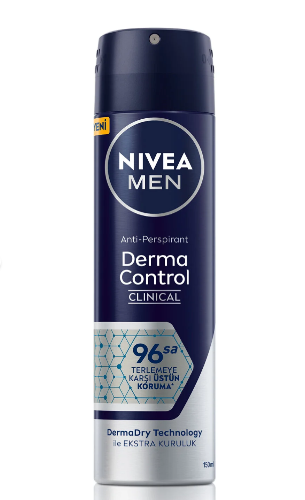 NIVEA MEN Erkek Sprey Deodorant Derma Control Clinical 150ml,96 Saat Anti-Perspirant Koruma,C Vitamini