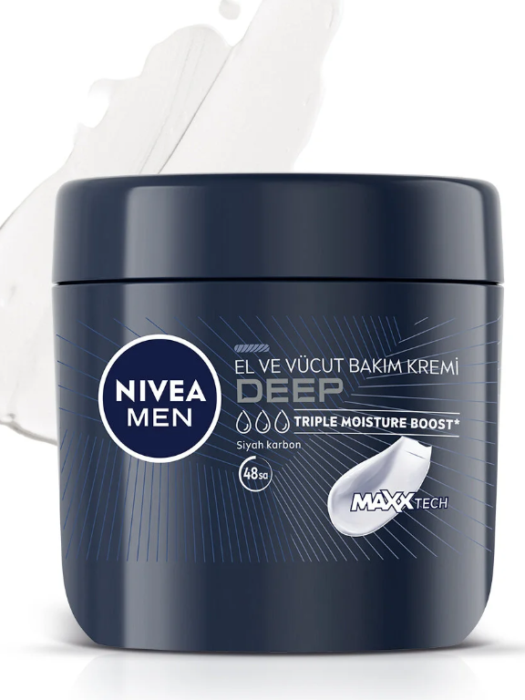 NIVEA MEN Erkek Deep El ve Vücut Bakım Kremi 400ml, 48 Saat Nemlendirici, Yapışkan His Bırakmaz
