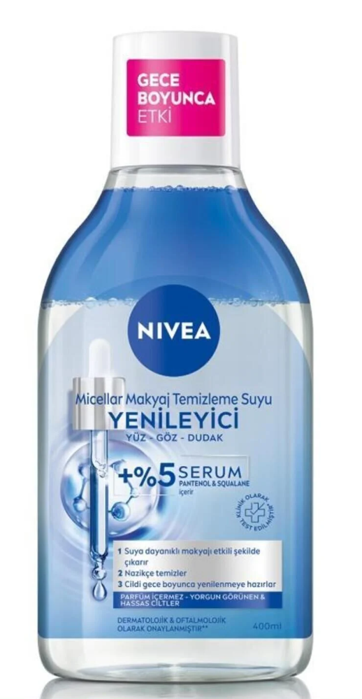 NIVEA Yenileyici Serum İçeren Micellar Makyaj Temizleme Suyu 400ml, Pantenol, Squalane, Ovalama Gerekmez