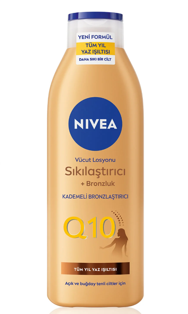 NIVEA Q10 Sıkılaştırıcı ve Bronzlaştırıcı Vücut Losyonu 250ml, Nemlendirici, Kademeli Bronzluk, Esnek Cilt