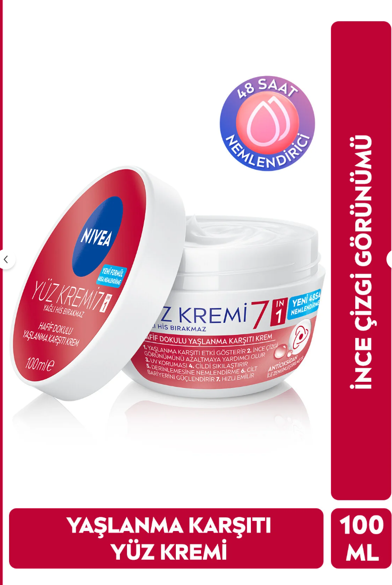 NIVEA Hafif Dokulu Yaşlanma Karşıtı Yüz Kremi 100ml, 48 Saat Nemlendirici, Sıkı Cilt, Antioksidan