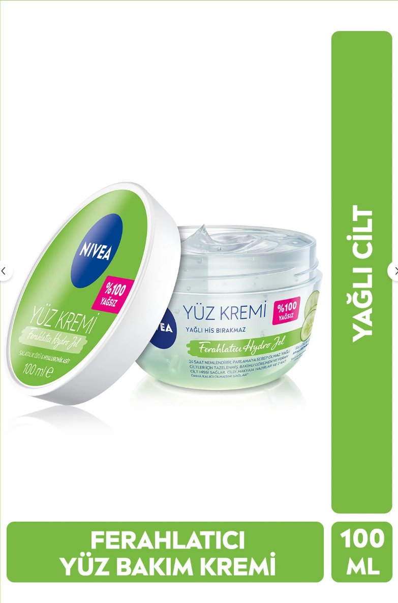 NIVEA Ferahlatıcı Hydro Jel Bakım Kremi 100ml, Makyaj Bazı, 24 Saat Nemlendirici, Matlaştırıcı, Yağlı Cilt