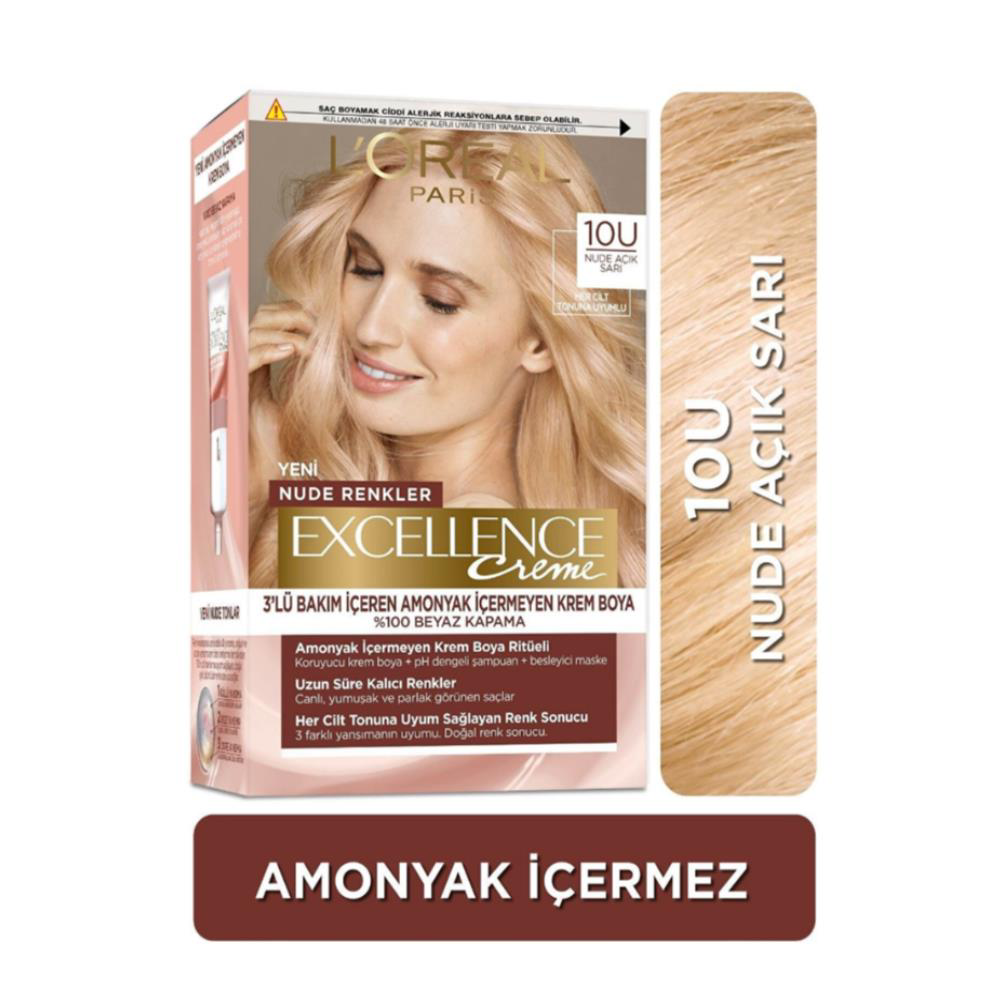 L'Oreal Paris Excellence Creme Nude Renkler Saç Boyası – 10u Nude Açık Sarı