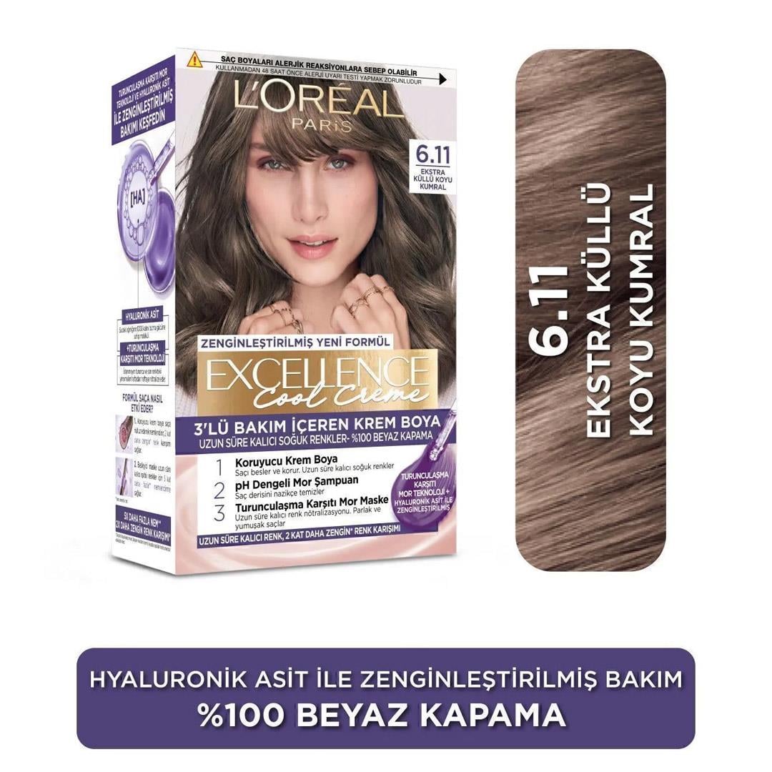 Loreal Paris Excellence Cool Creme 6.11 Ekstra Küllü Koyu Kumral Saç Boyası