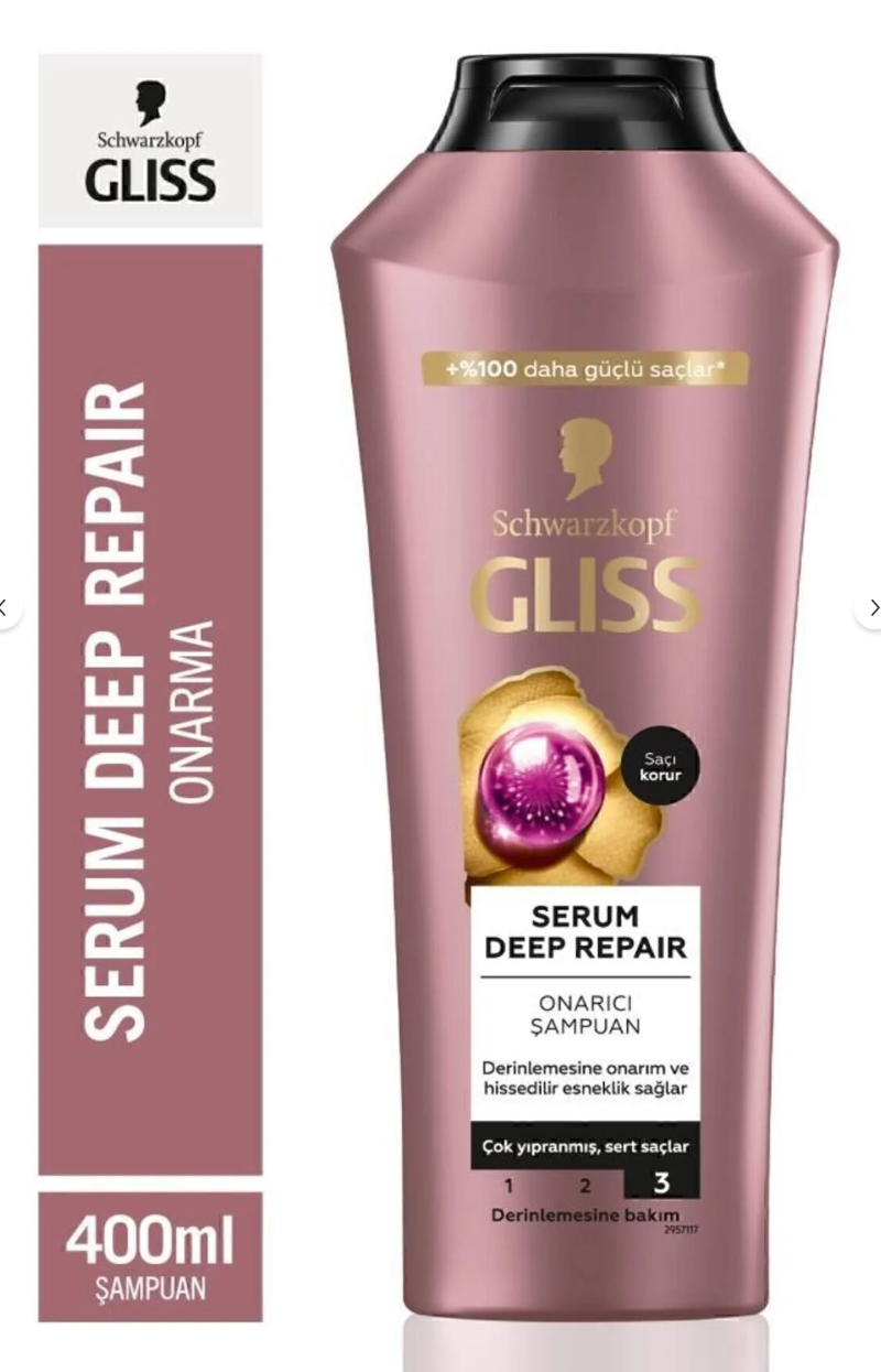 Gliss Serum Deep Repair Biotin Kompleksi & Şakayık Çiçeği  Onarıcı Şampuan 400 ml Yıpranmış Sert Saçlar