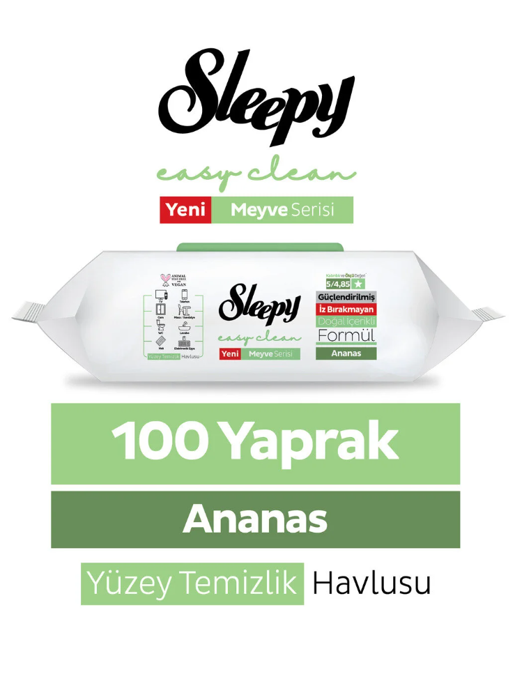 Sleepy Meyve Serisi Yüzey Temizlik Havlusu Mendili Ananas 100 Yaprak