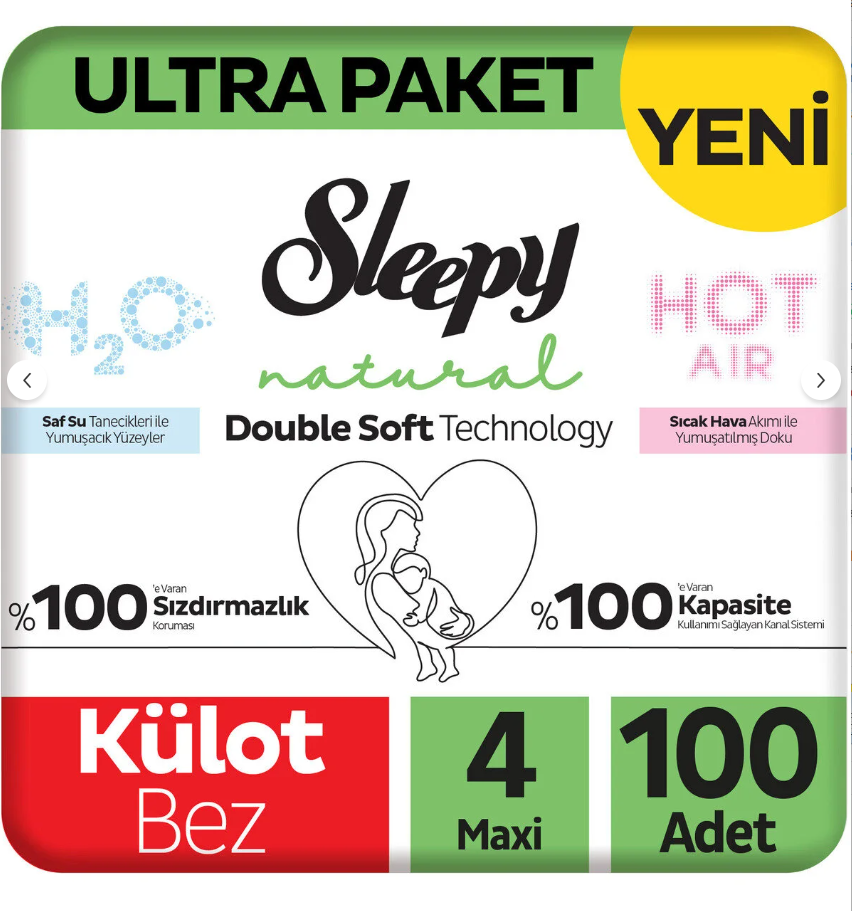Sleepy Natural Double Soft Ultra Paket Külot Bez 4 Numara Maxi 100 Adet