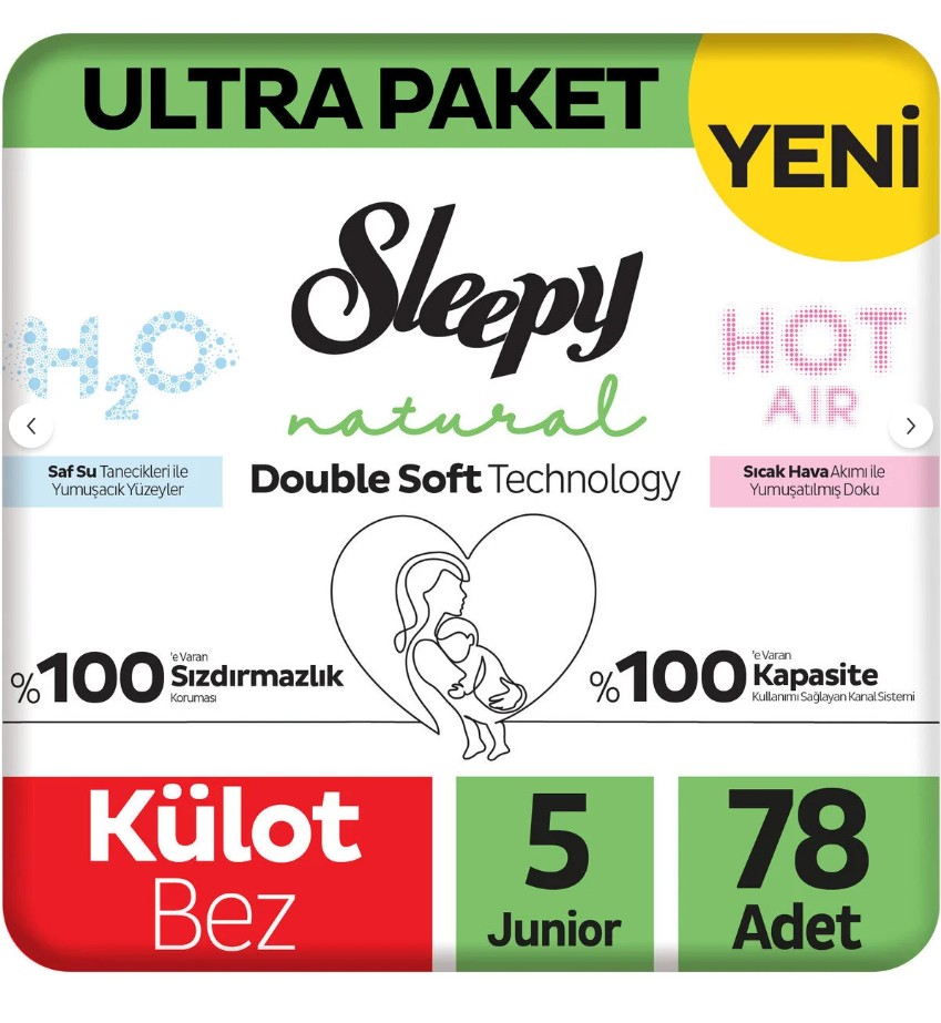 Sleepy Natural Double Soft Ultra Paket Külot Bez 5 Numara Junior 78 Adet