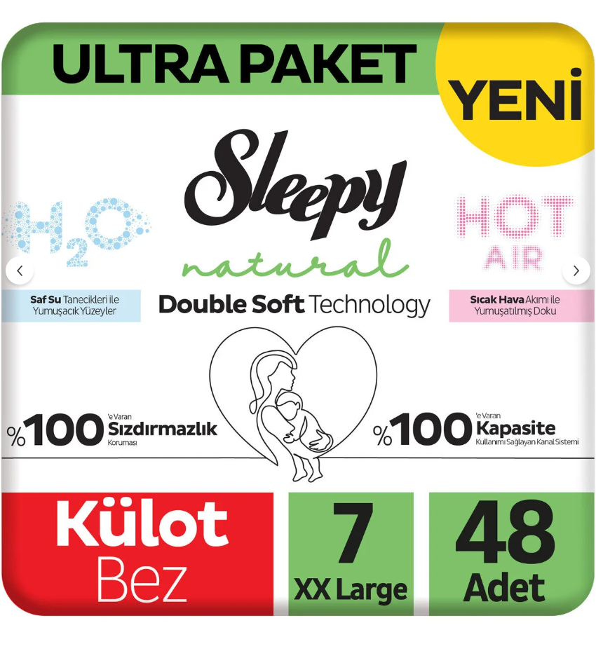 Sleepy Natural Double Soft Ultra Paket Külot Bez 7 Numara Xxlarge 48 Adet