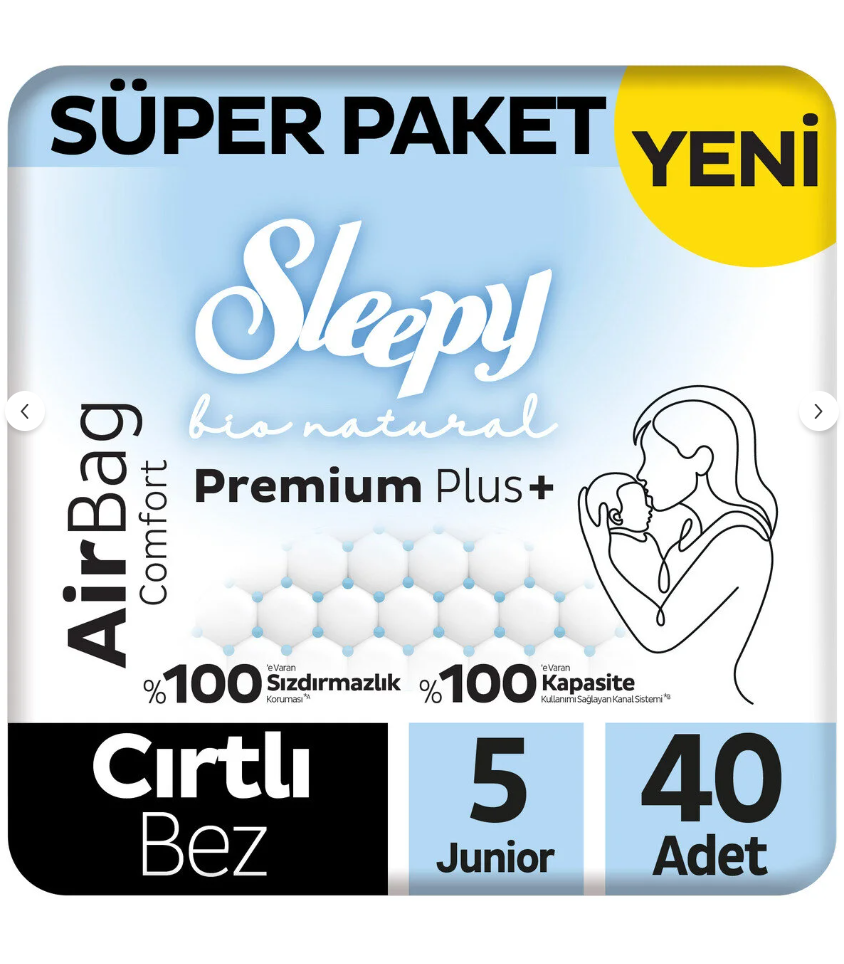 Sleepy Bio Natural Premium Plus Airbag Comfort Süper Paket Bebek Bezi 5 Numara Junior 40 Adet