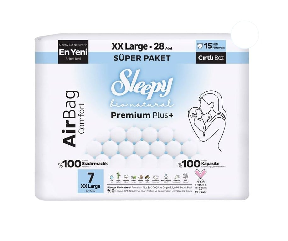 Sleepy Bio Natural Airbag Comfort Bebek Bezi 7 Numara XXLarge 28 Adet