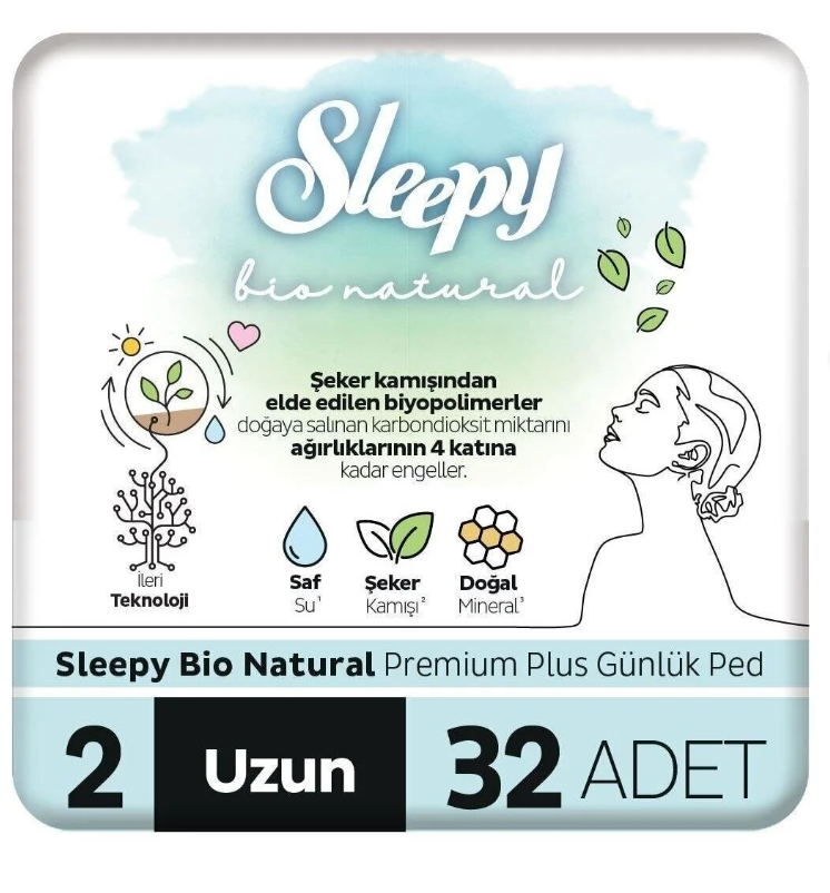 Sleepy Bio Natural Premium Plus Günlük Ped Uzun 32 Adet Ped