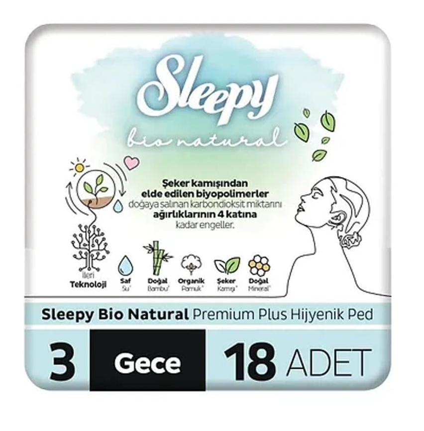 Sleepy Bio Natural Premium Plus Hijyenik Ped Uzun 18 Adet