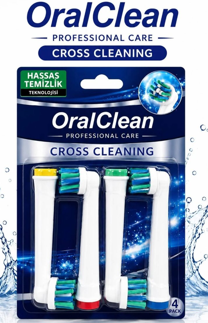 oral clean Professional Care Cross Cleaning 4’lü Yedek Diş Fırçası Başlığı - Elektrikli Diş Fırçası Başlığı