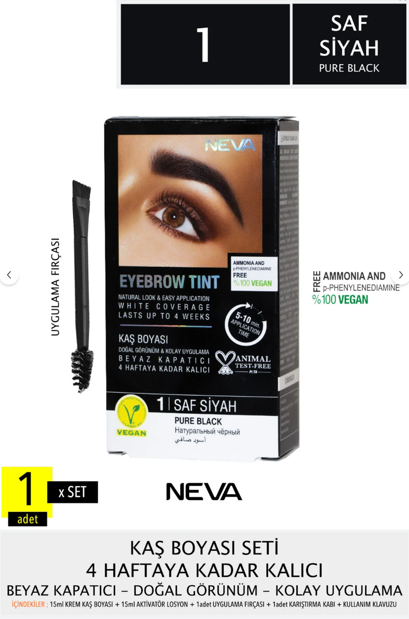 Neva Eyebrow Tınt Kaş Boyası 15ml (vegan) 1 Saf Siyah