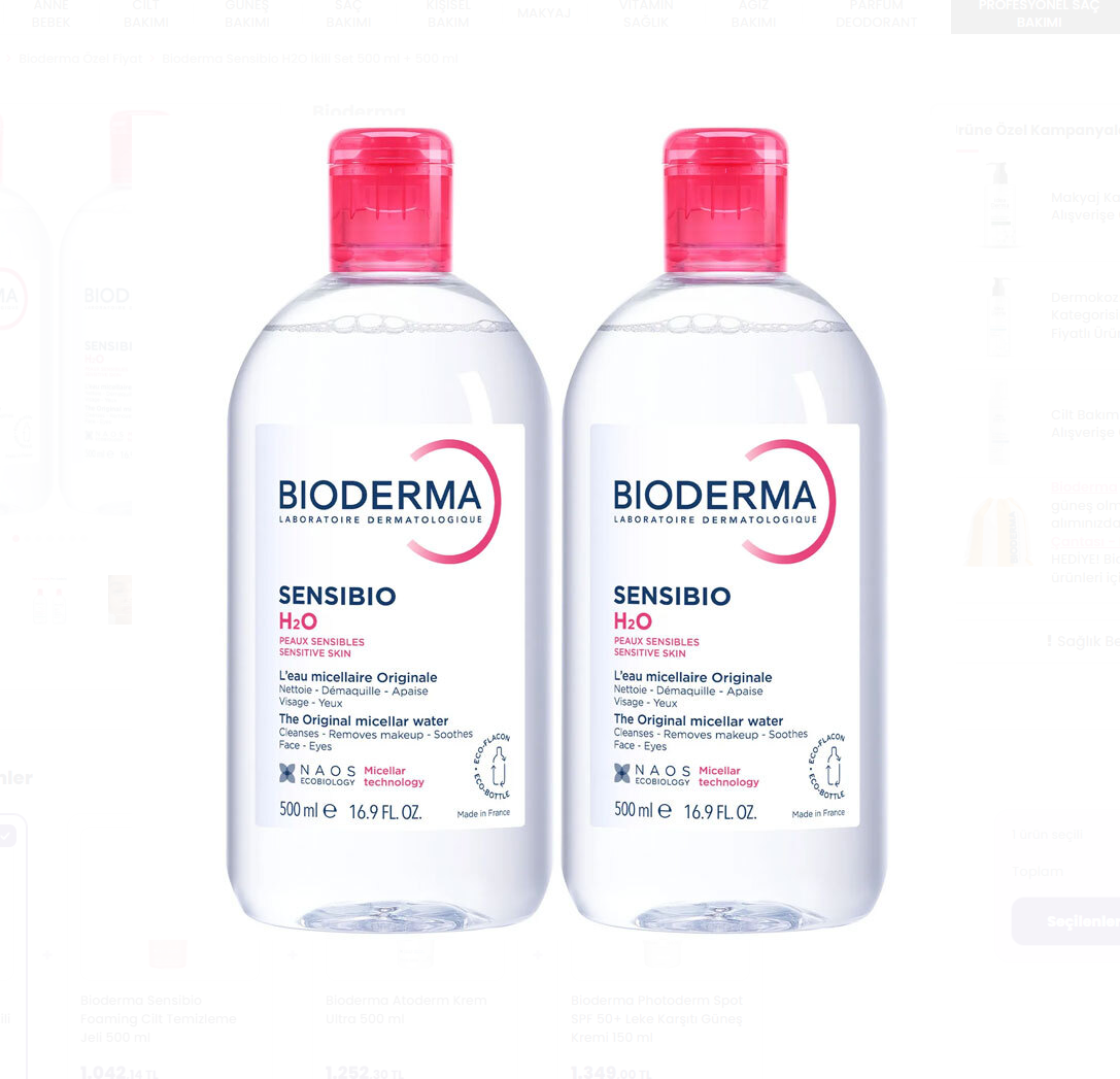 Bioderma Sensibio H2O İkili Set 500 ml + 500 ml