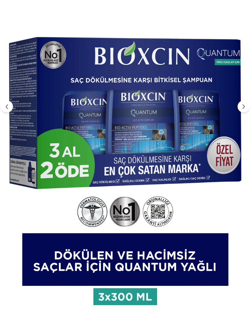 Bioxcin Quantum Şampuan 3 x 300 ml 3 Al 2 Öde Yağlı Saçlar Için