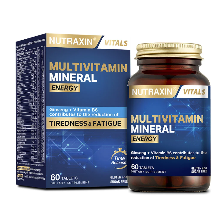 Nutraxin Multivitamin Mineral Energy Complex 60 Tbl - Magnezyum, Taurin, Kolin, Panax Ginseng, Q10