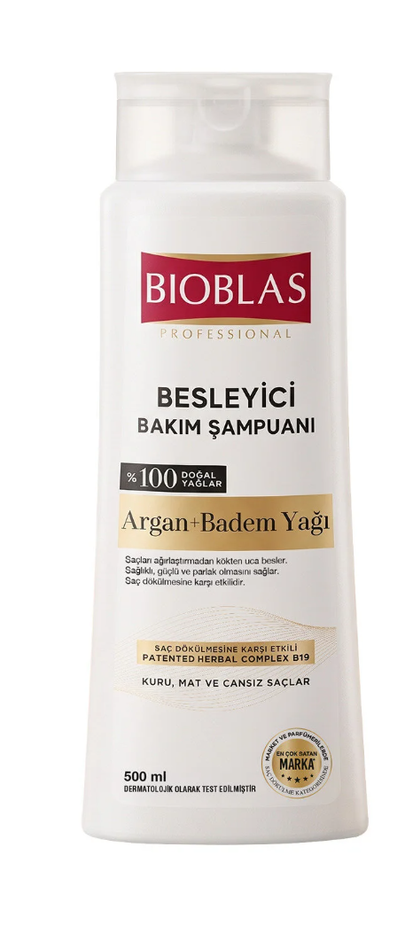Bioblas Argan & Badem Yağı Besleyici Bakım Şampuanı 500 ml - Kuru, Mat ve Cansız Saçlar