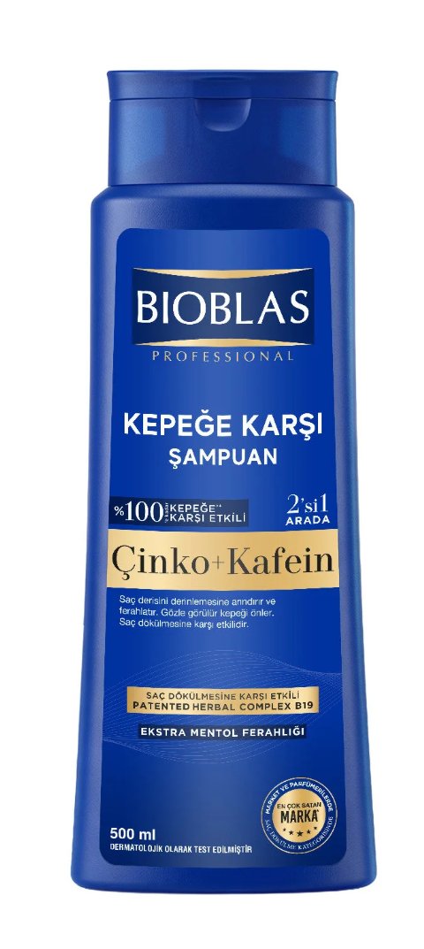 Bioblas Çinko & Kafein 2'si 1 Arada Kepeğe Karşı Şampuan 500 ml - Ekstra Mentol Ferahlığı