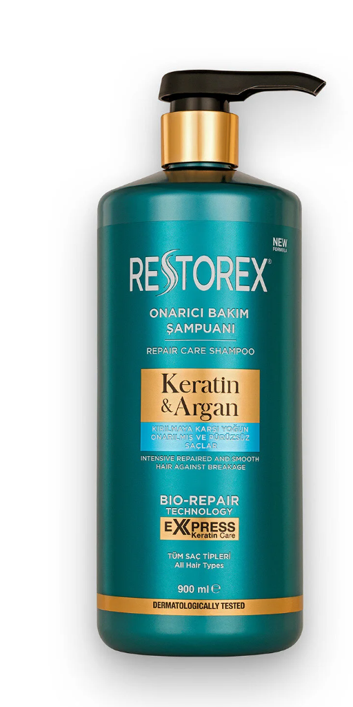 Restorex Keratin & Argan Onarıcı Şampuan 900 ml – Kırılma Karşıtı Güçlendirme