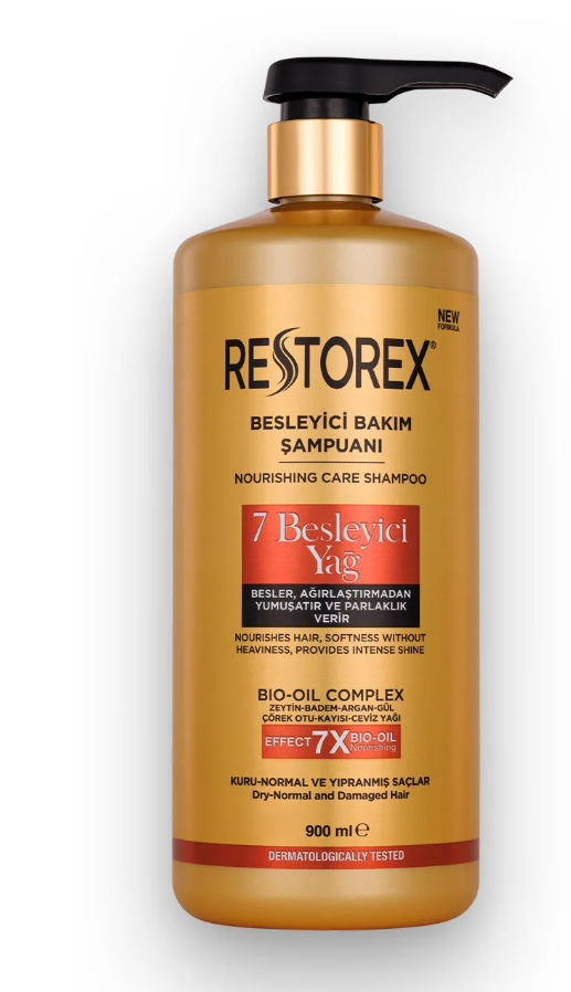 Restorex 7 Besleyici Yağ Şampuan 900 ml – Parlaklık ve İpeksi Yumuşaklık - Kuru, Normal ve Yıpranmış Saçlar