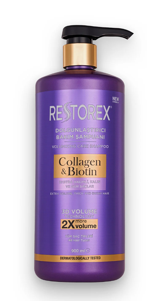 Restorex Collagen & Biotin Dolgunlaştırıcı Şampuan 900 ml – Hacim ve Güçlendirme
