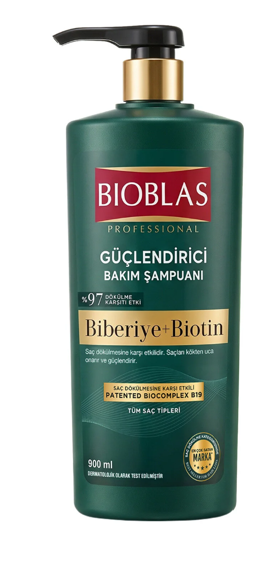 Bioblas Biberiye & Biotin Dökülme Karşıtı Güçlendirici Bakım Şampuanı 900 ml - Tüm Saç Tipleri