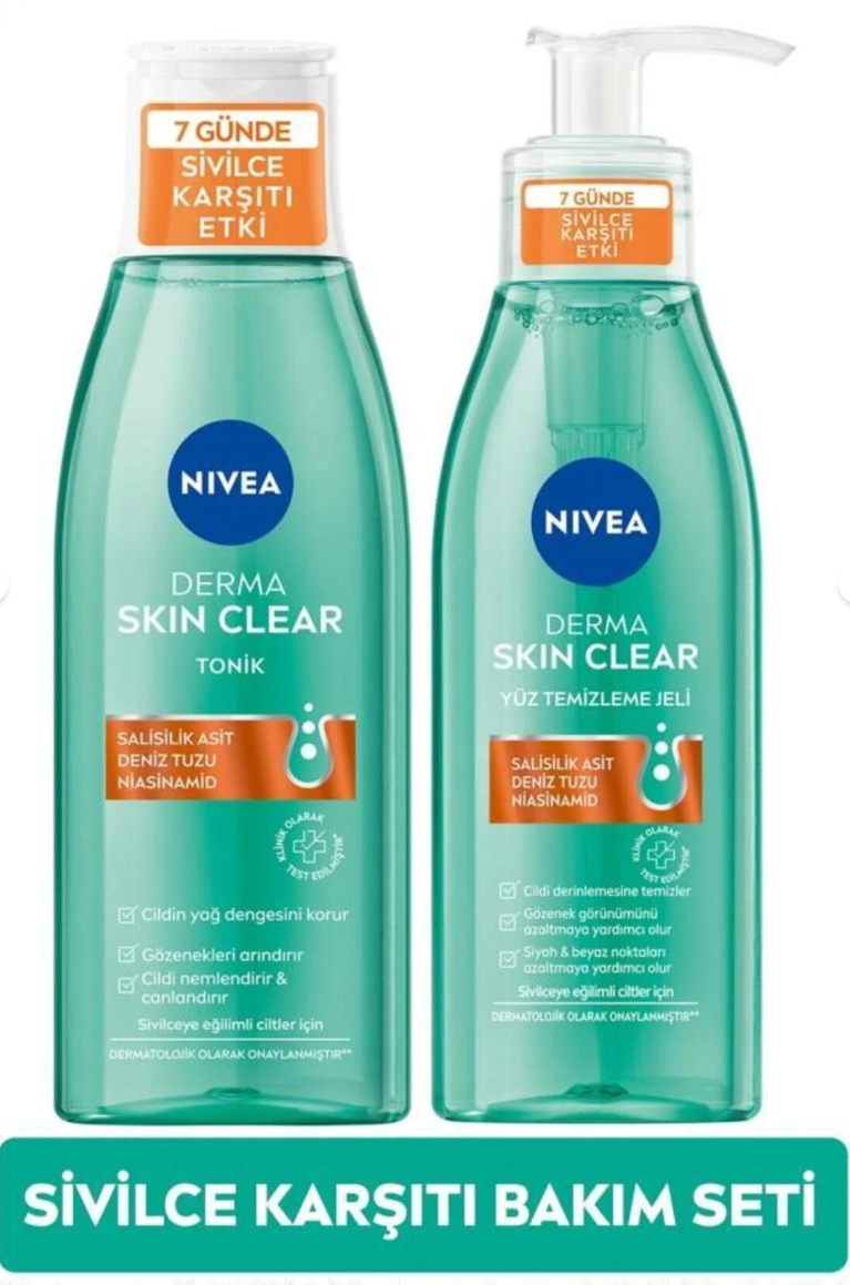 NIVEA Derma Skin Clear Karşıtı Yüz Temizleme Jeli 150ml ve Nemlendirici Tonik 200ml, Nisaniamid