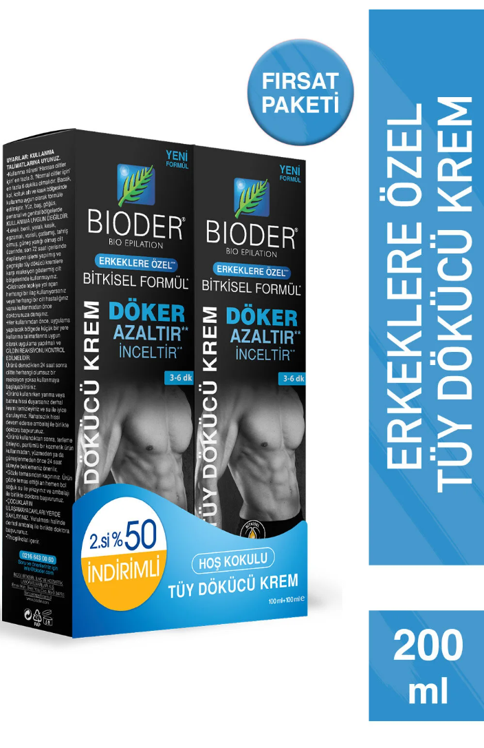 Bioder Tüy Dökücü Krem 2x100 ml Men – Erkeklere Özel Güçlü Etki
