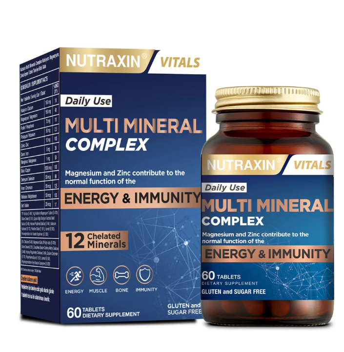 Nutraxin Multimineral Complex 60 Tablet Magnezyum, Kalsiyum, Çinko, Demir, İyot, Krom